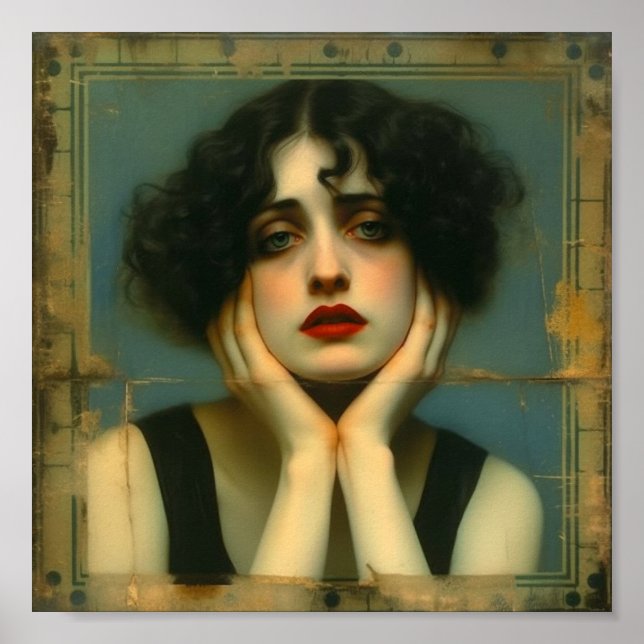 Poster Triste mulher com as mãos no rosto (Frente)