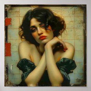 Poster Triste mulher com as mãos no rosto Mídia mista