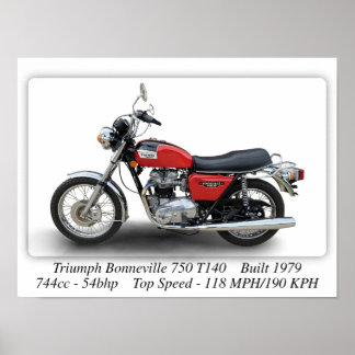 Poster Triumph T140V Bonneville 750 Moto - A3 Tamanho