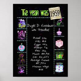 Poster Trivia do Ano de Nascimento de 1959 em Preto