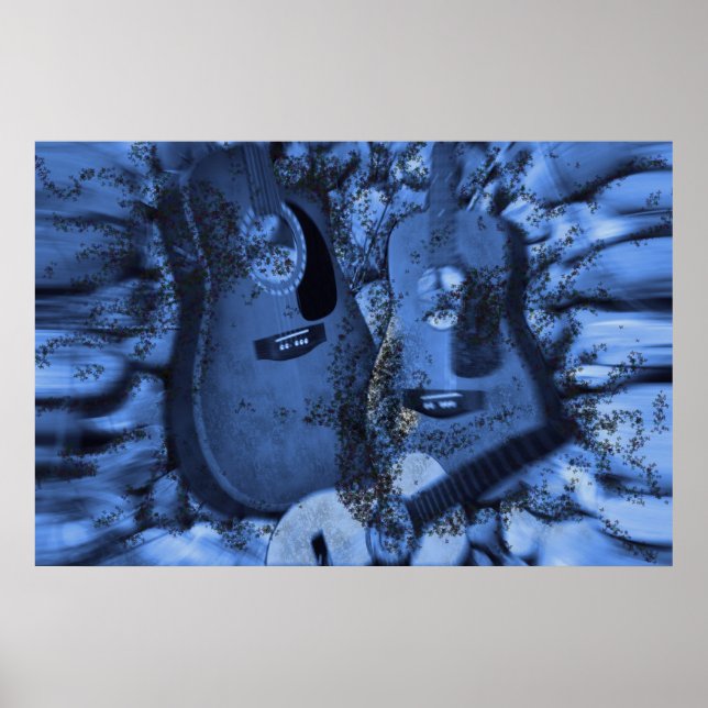 Poster Trocando guitarras rochosas em profundidades Azuis (Frente)