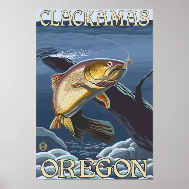 Pôster Troço De Pesca De Trutas - Clackamas, (Frente)