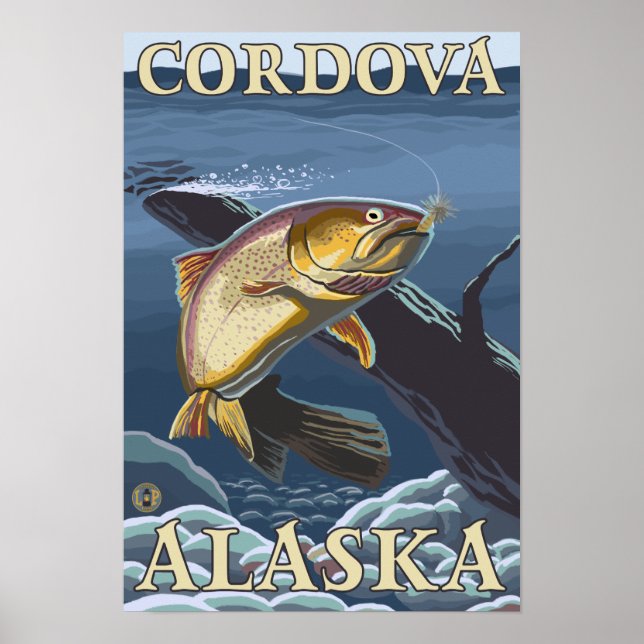 Poster Troço de pesca de trutas - Cordova, Alasca (Frente)
