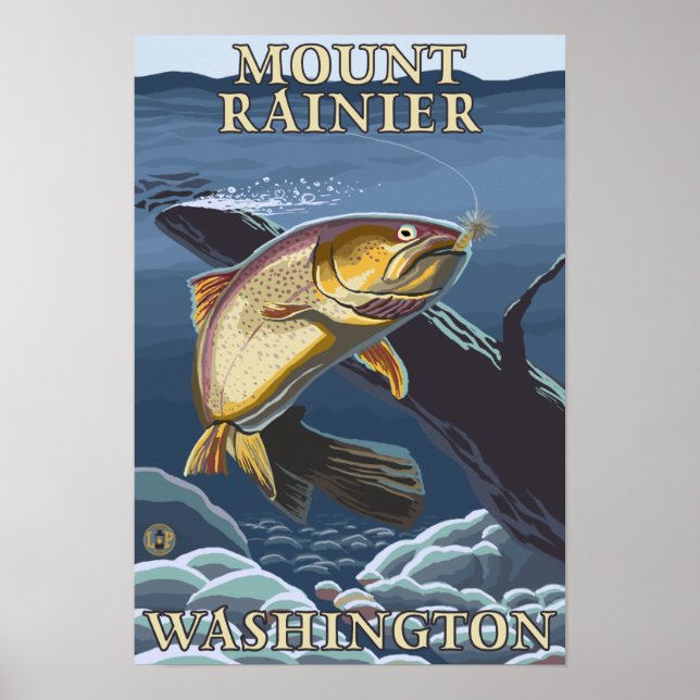 Pôster Troço De Pesca De Trutas - Monte Rainier, (Frente)