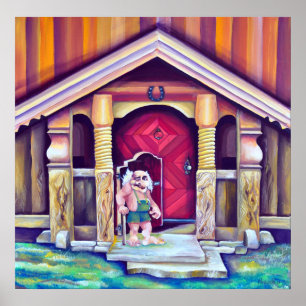 Pôster Troll de Aquarela Sueco Scandinavian Funny