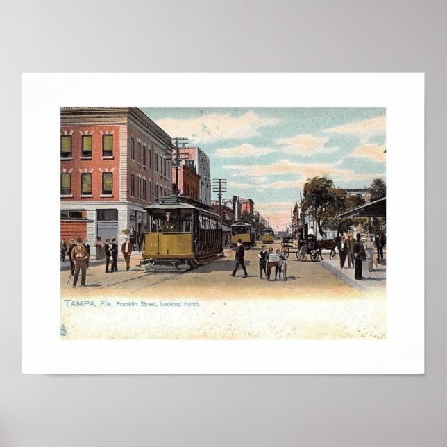 Poster Trolley na Rua Franklin, Tampa, Flórida. (Frente)