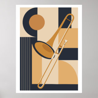 Poster Trombone Bauhaus Impressão, Música Moderna de Mead