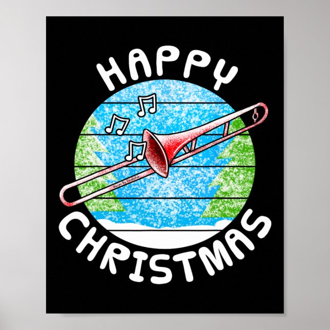 Poster Trombone Christmas Trombonist Br Musician Music Te (Frente)