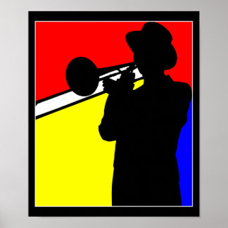 Poster Trombone de silhueta, arte ao estilo mondriano