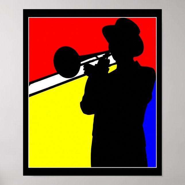 Poster Trombone de silhueta, arte ao estilo mondriano (Frente)