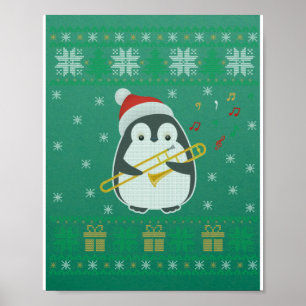 Poster Trombone Fúria Feia do Suéter de Natal Penguin Xma