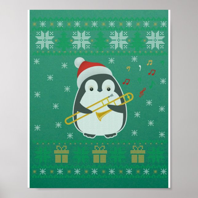 Poster Trombone Fúria Feia do Suéter de Natal Penguin Xma (Frente)