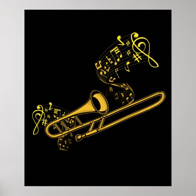 Poster Trombone Player Brass Music Instrumento Grande Ban (Frente)