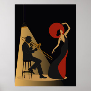 Poster Trombonista e Dançarina Música Noir