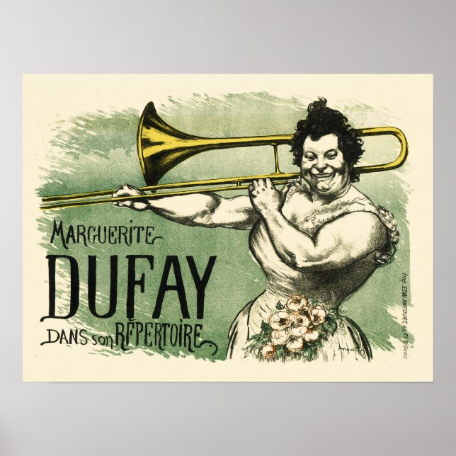 Poster Trombonista francês MARGUERITE DUFAY Teatro Vintag (Frente)