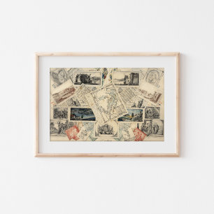 Poster Trompe l’oeil de um Mapa de Itália P. Verburght