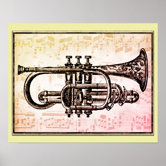 Poster Trompetes E Notas De Música (Frente)