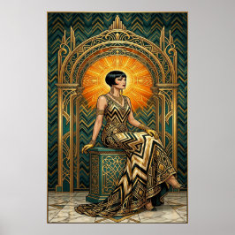Poster Trono Árvore de Cerejeira em Flor Art Déco Dourado