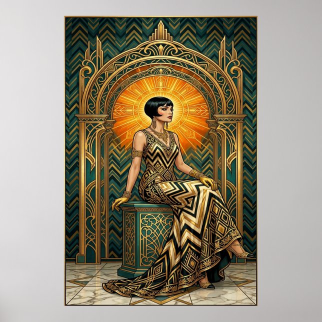 Poster Trono de Árvore de Cerejeira em Dourado Art Déco (Frente)