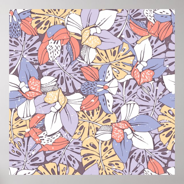 Poster Tropic seamless pattern with orchid and monstera l (Frente)
