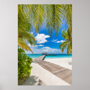 Poster Tropical Beaches Maldives Island Wooden Jetty