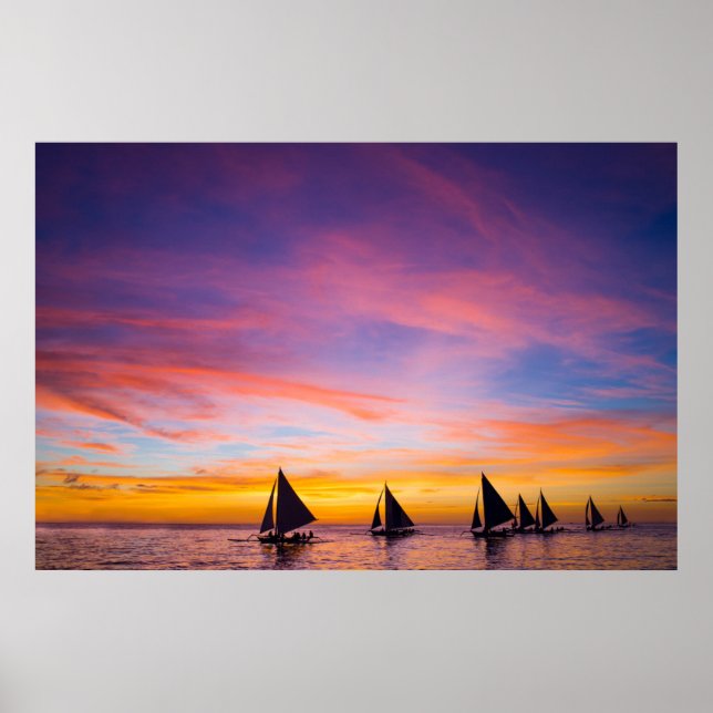Poster Tropical Beaches | Sunset Sailboats, Phillipines (Frente)