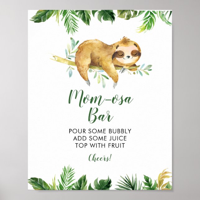 Poster Tropical Boy Sloth Chá de fraldas Mãe-Bar (Frente)