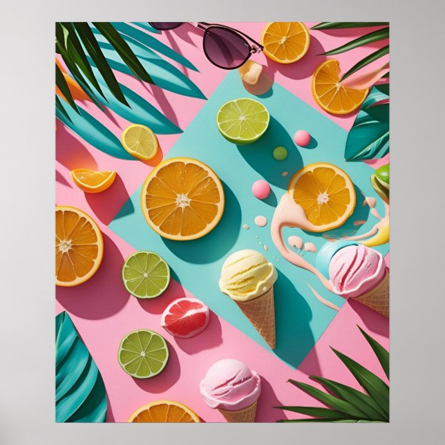 Poster Tropical Citrus & Beach Aesthetic Wall Art (Frente)