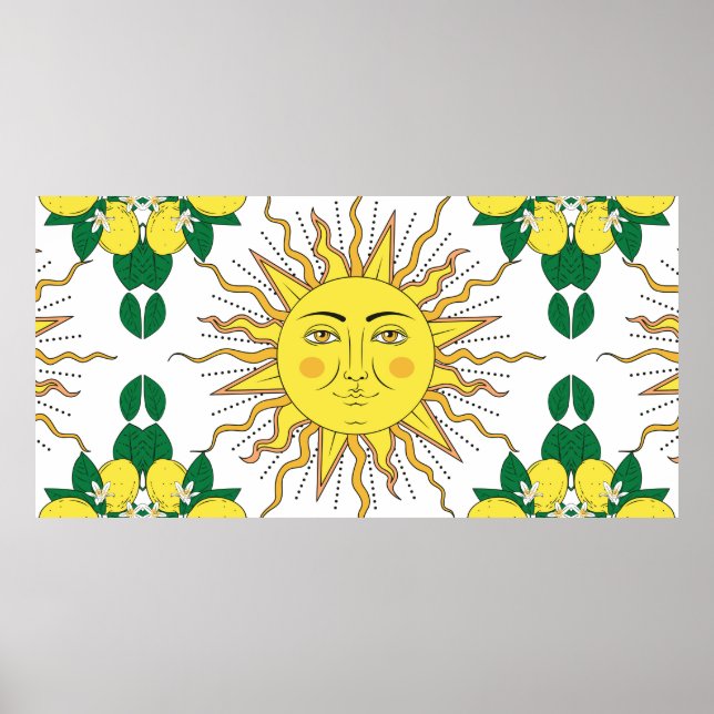 Poster Tropical citrus lemon fruits with flowers frame an (Frente)