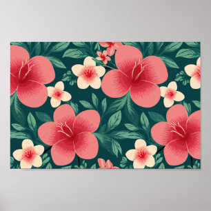 Poster Tropical com Red e Cream Hibiscus