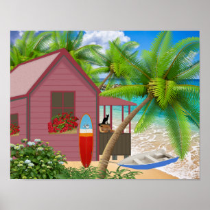 Poster tropical da cena da praia