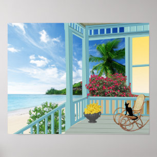 Poster tropical da cena da praia