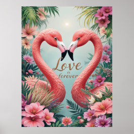 Poster Tropical Flamingo Casal no Amor