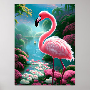 Poster Tropical Flamingo com Flores