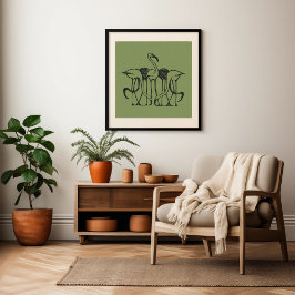 Poster Tropical Flamingo Green Wall Art