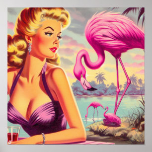 Poster Tropical Flamingo Pin-up