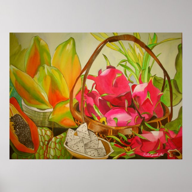 Poster Tropical Fruit Still life original watercolor art (Frente)