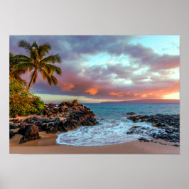 Poster Tropical Hawaiian Palm Tree Sandy Beach Paradise