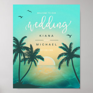 Poster Tropical Isle Sunrise Wedding Welcome Teal ID581