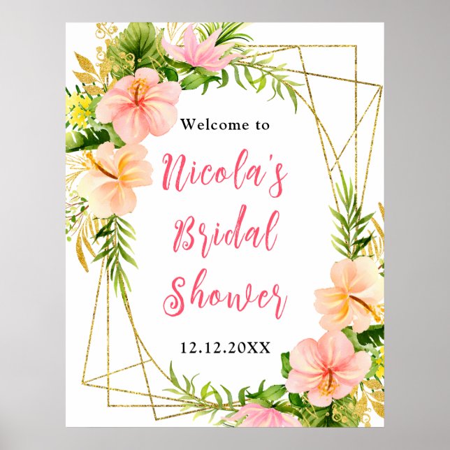 Poster Tropical Jungle Floral Bridal Shower Welcome (Frente)