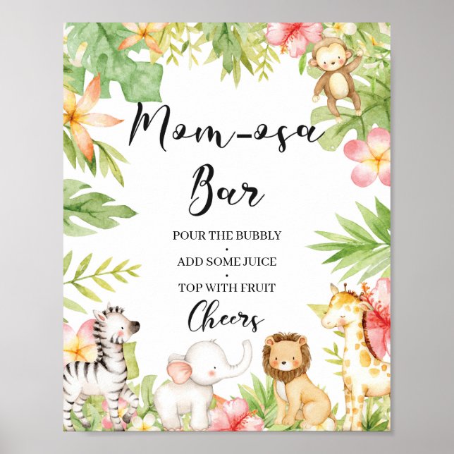 Poster Tropical Jungle Safari Animals Mom-osa Bar Sign (Frente)