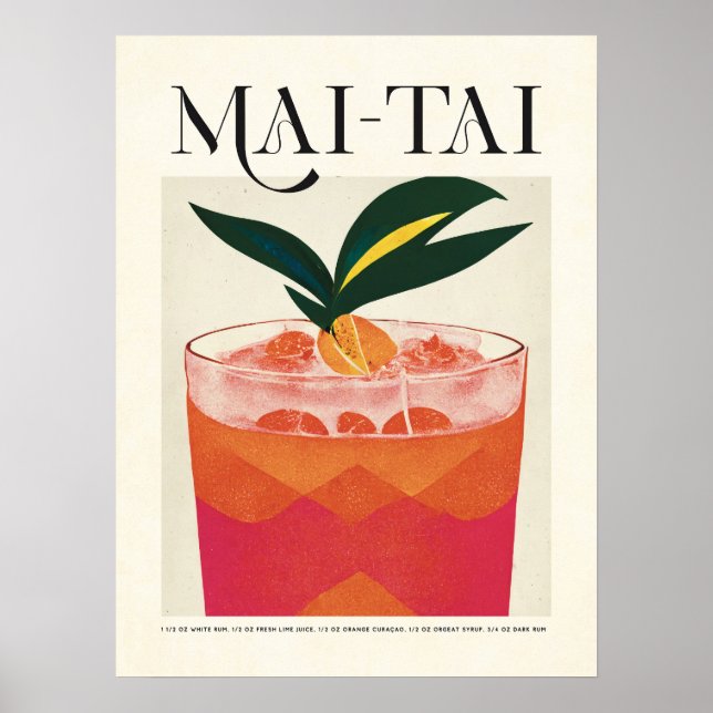 Poster Tropical Mai Tai Cocktail Retro Tiki (Frente)