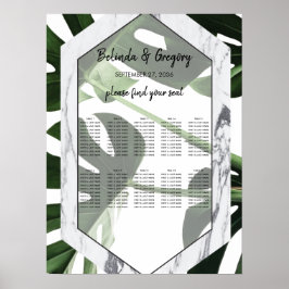 Poster Tropical Monstera Marble Wedding Seating Chart