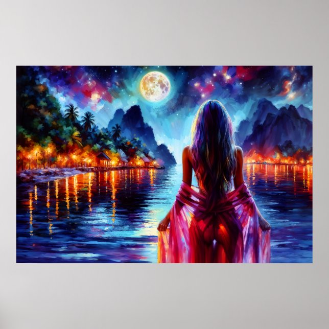 Poster Tropical moonlit fantasy woman in paradise (Frente)