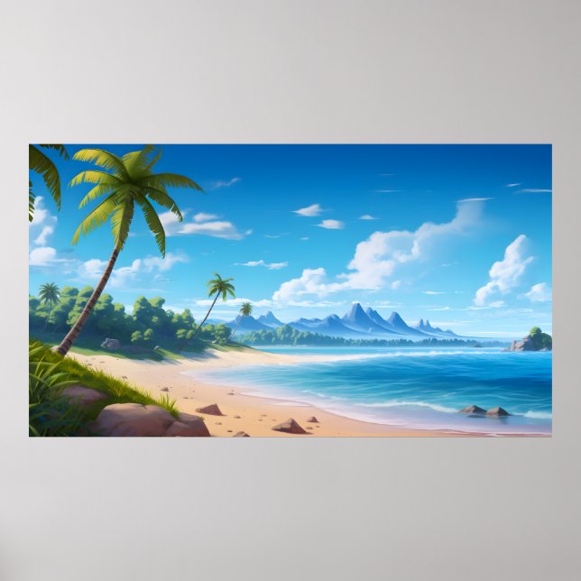 Poster Tropical Ocean Island Sandy Beach Shore  (Frente)