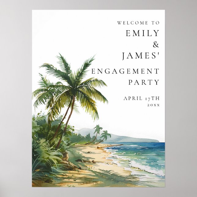 Poster Tropical Palm Beach Engagement Party Welcome Sign (Frente)