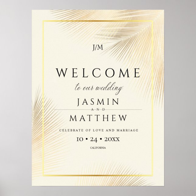 Poster Tropical Palm Leafs Wedding Welcome Sign (Frente)