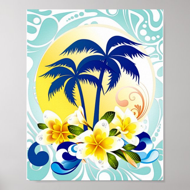 Poster Tropical Palm Paradise with Plumeria Bloom (Frente)