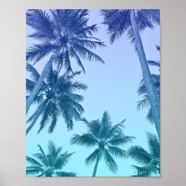 Poster Tropical Palm Trees Teal Gradient Trendy (Frente)