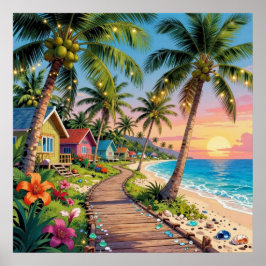 Poster Tropical Paradise Coastal Seaside Cottage Ocean 